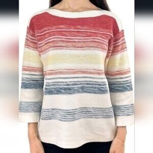 Brittany Black Woman Size‎ 2X Striped 100% Cotton Knit Sweater Red Yellow Blue